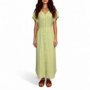 NWT VTG Cotton Shirt Maxi Dress Sz L Short Sleeve Lagenlook Cottage Boho Brights